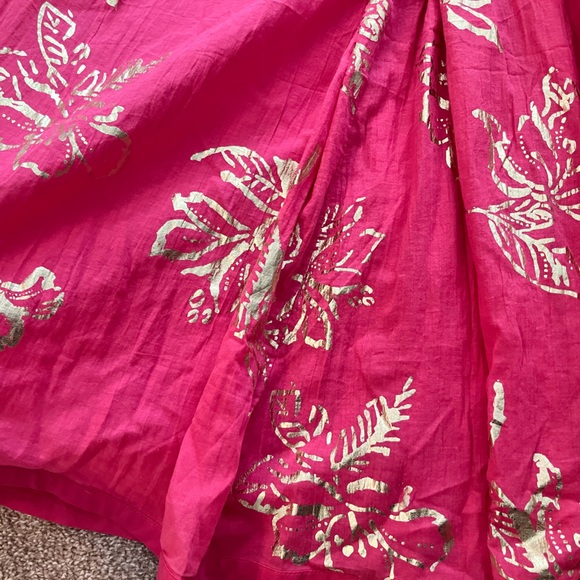 Free People Long Baja Babe Cut Out Hot Pink Gold Floral Flowy Midi Dress Medium - Picture 7 of 12